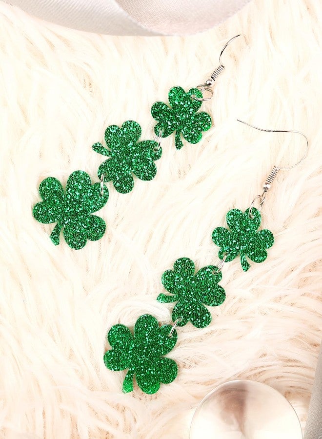 JSLOVFLO St Patricks Day Green Clover Earrings Shamrock Dangle Earrings for Women, St. Patrick's Day Accessories Good Luck Hoop Earrings - Image 5